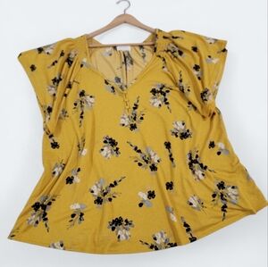 Melloday Floral Yellow Women's Top Size 3X
